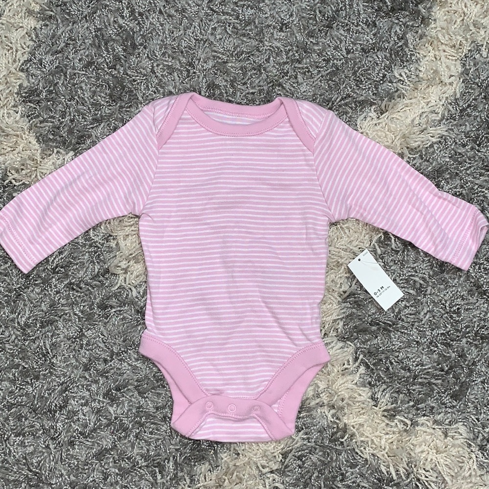 Pink and white long sleeve onesie